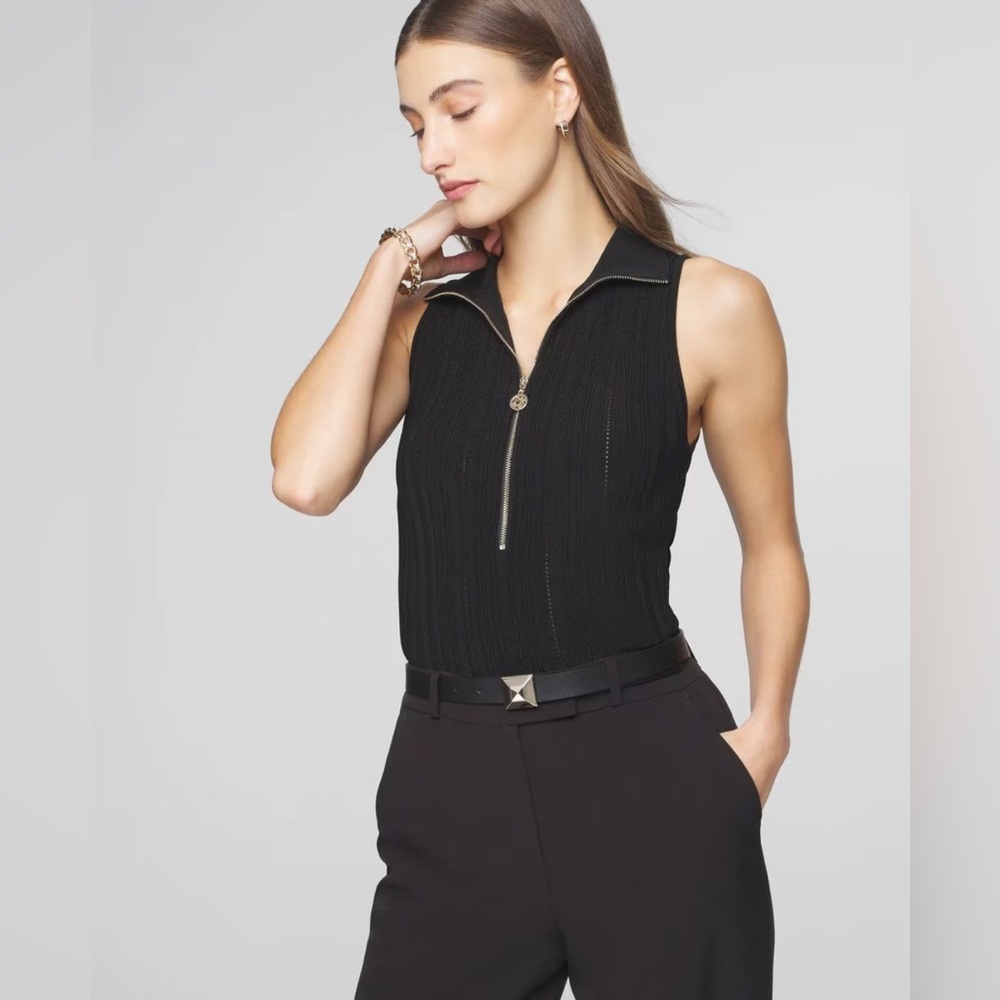 Half Zip Rib Halter Sweater Tank​